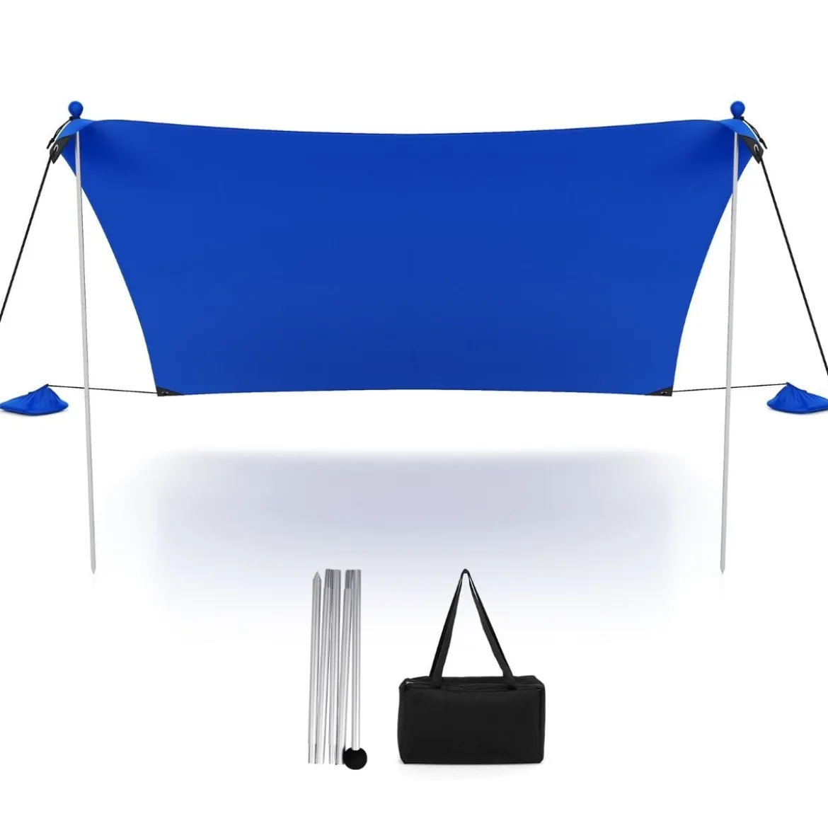 Strandzelt 230 x 200 cm UPF 50+ Sonnenzelt mit Sandankern Sandsäcken und 2 Stützstangen Blau