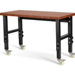 Strapazierfähiger Arbeitstisch aus Bambus verstellbare Werkbank 120 x 60 x 77-101 cm Braun