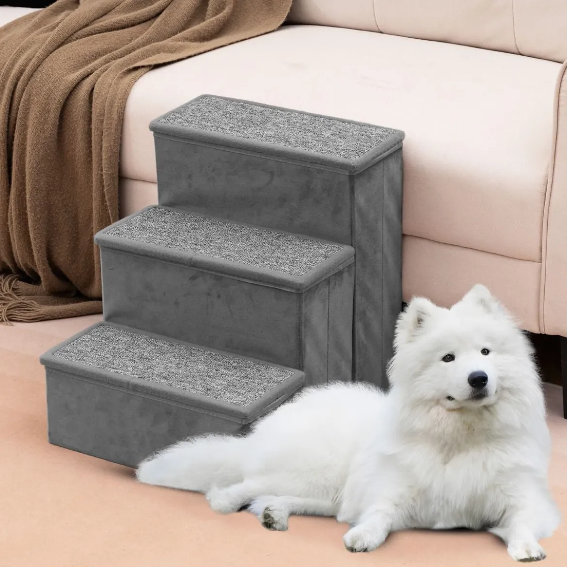 3-Stufen Hundetreppe Rutschfeste Faltbare Hunderrampe Tragbare Haustier Kletterleiter