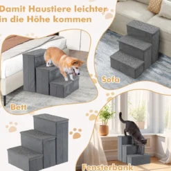 3-Stufen Hundetreppe Rutschfeste Faltbare Hunderrampe Tragbare Haustier Kletterleiter