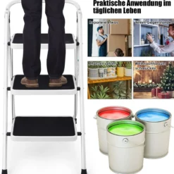 3 Stufen Klappleiter mit Praktischem Handgriff Belastbarkeit von 150kg