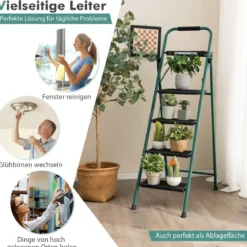 4-Stufen-Leiter mit Werkzeugablage rutschfesten Fußpolstern & Pedalen 150 kg Tragkraft