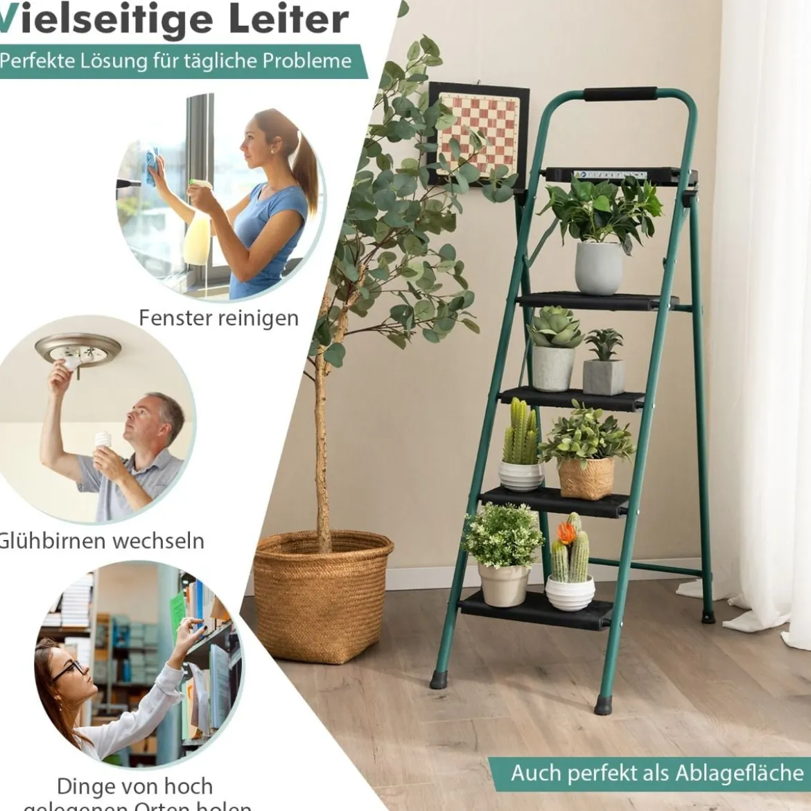 4-Stufen-Leiter mit Werkzeugablage rutschfesten Fußpolstern & Pedalen 150 kg Tragkraft