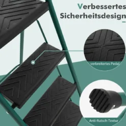 4-Stufen-Leiter mit Werkzeugablage rutschfesten Fußpolstern & Pedalen 150 kg Tragkraft
