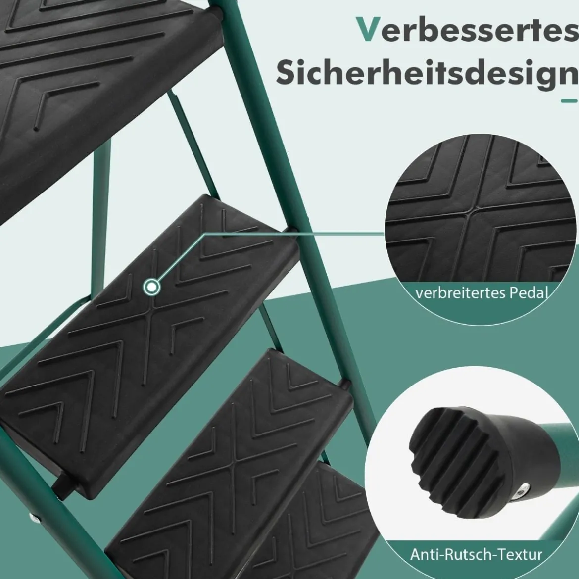4-Stufen-Leiter mit Werkzeugablage rutschfesten Fußpolstern & Pedalen 150 kg Tragkraft