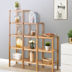 5-stufig Bücherregal Bambus Pflanzenregal Standregal Treppenregal