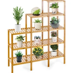 5-stufig Bücherregal Bambus Pflanzenregal Standregal Treppenregal