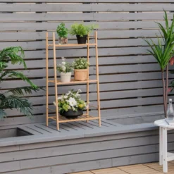 3-Stufige Bambusleiter Freistehendes Eck-Pflanzenregal 49 x 31 x 98 cm Natur