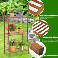 3-Stufige Bambusleiter Freistehendes Eck-Pflanzenregal 49 x 31 x 98 cm Braun