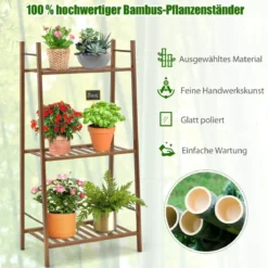 3-Stufige Bambusleiter Freistehendes Eck-Pflanzenregal 49 x 31 x 98 cm Braun