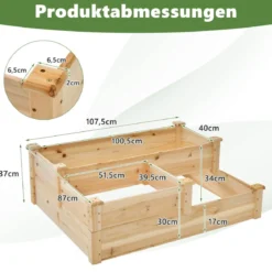 3-stufige Blumenkasten aus Tannenholz mit offenem Boden 107,5 x 87 x 37 cm