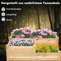 3-stufige Blumenkasten aus Tannenholz mit offenem Boden 107,5 x 87 x 37 cm