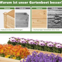 3-stufige Blumenkasten aus Tannenholz mit offenem Boden 107,5 x 87 x 37 cm