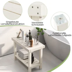 2-stufige Duschbank wasserdichter HDPE-Badezimmer-Duschhocker mit Aufbewahrungsfach Weiß