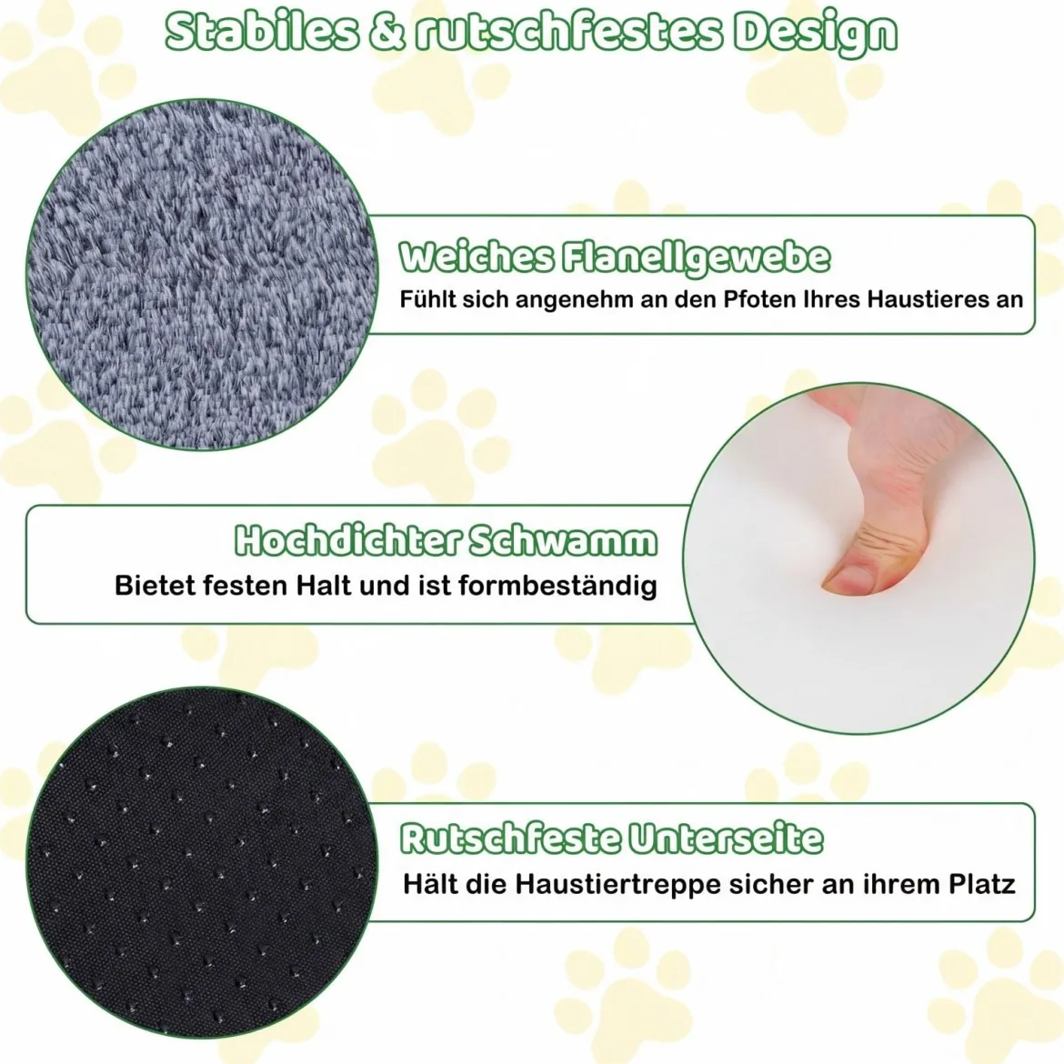 3-stufige Leuchtende Schaumstoff Hundetreppen mit Waschbarer Flanellbezug Haustiertreppe Grau
