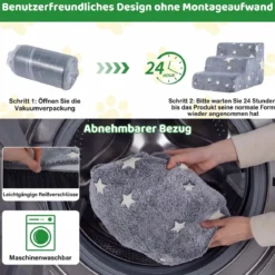 3-stufige Leuchtende Schaumstoff Hundetreppen mit Waschbarer Flanellbezug Haustiertreppe Grau