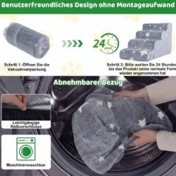 4-stufige Leuchtende Schaumstoff Hundetreppen mit Waschbarer Flanellbezug Haustiertreppe Grau
