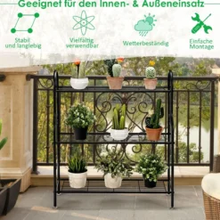 3-stufige Metall Blumentreppe Pflanzenständer Pflanzenregal Pflanzentreppe 72 x 25 x 85 cm Schwarz