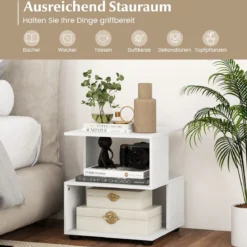 3-stufiger Beistelltisch moderner Nachttisch Couchtisch mit Ablageflächen 39,5 x 39,5 x 45 cm Weiß
