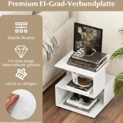 3-stufiger Beistelltisch moderner Nachttisch Couchtisch mit Ablageflächen 39,5 x 39,5 x 45 cm Weiß