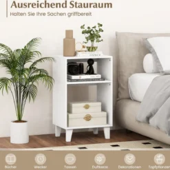 3-stufiger Beistelltisch Nachttisch mit Ablagen & Beinen 39,5 x 29,5 x 65 cm Weiß