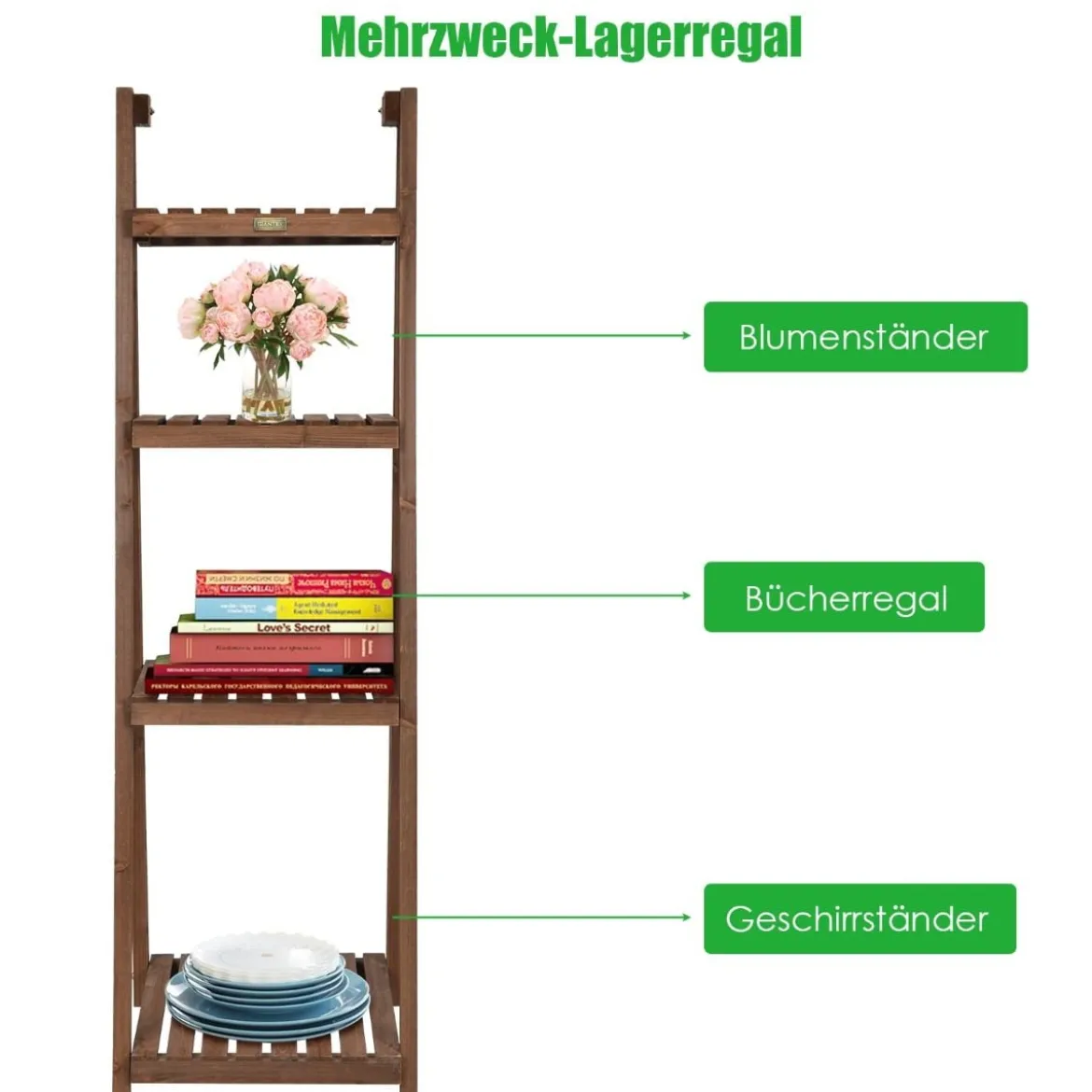 4-stufiger Blumenständer hölzernes Blumenregal Pflanzenständer 45 x 47 x 150 cm Braun