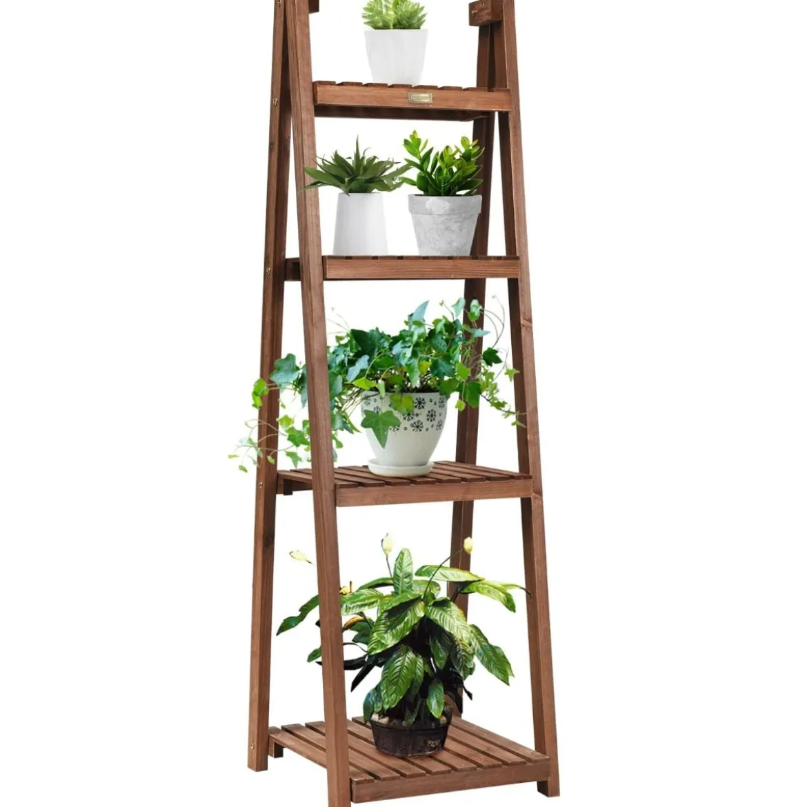 4-stufiger Blumenständer hölzernes Blumenregal Pflanzenständer 45 x 47 x 150 cm Braun