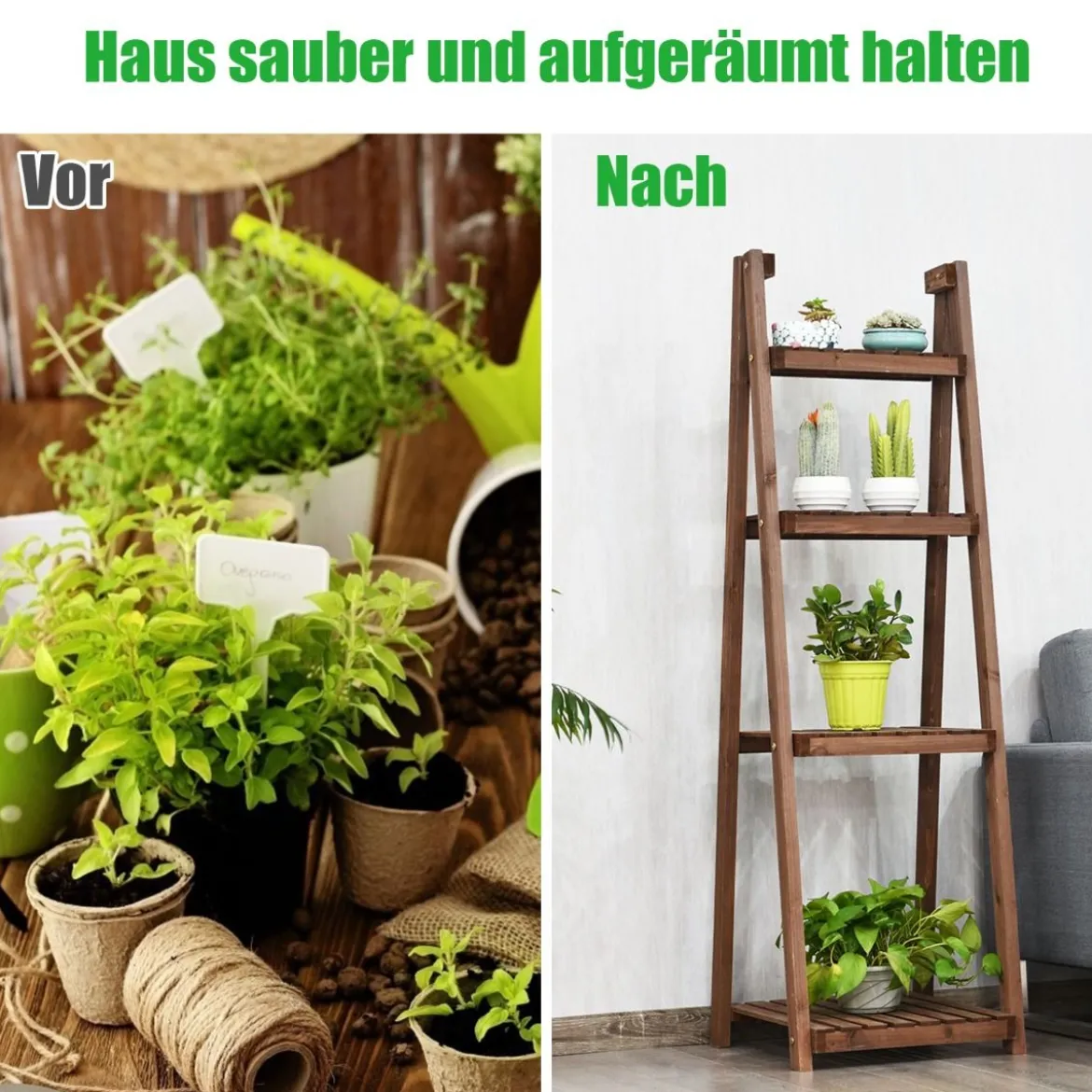 4-stufiger Blumenständer hölzernes Blumenregal Pflanzenständer 45 x 47 x 150 cm Braun