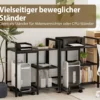3-stufiger Druckerständer mit Ladestation mobiler Druckertisch mit Ablagefächern Schwarz