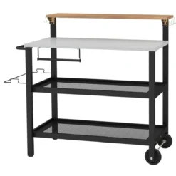4 Stufiger Grillwagen mit Aufklappbarem Tisch Haken Handtuchhalter & Müllbeutelhalter Grilltisch
