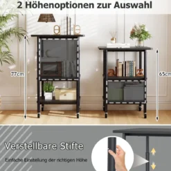 3-stufiger Höhenverstellbarer Druckerständer mit Ablageflächen & Rollen Druckerwagen Schwarz