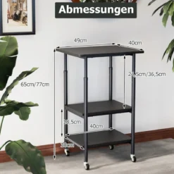 3-stufiger Höhenverstellbarer Druckerständer mit Ablageflächen & Rollen Druckerwagen Schwarz