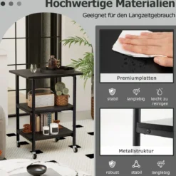 3-stufiger Höhenverstellbarer Druckerständer mit Ablageflächen & Rollen Druckerwagen Schwarz
