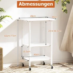 3-stufiger Höhenverstellbarer Druckerständer mit Ablageflächen & Rollen Druckerwagen Weiß