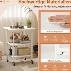 3-stufiger Höhenverstellbarer Druckerständer mit Ablageflächen & Rollen Druckerwagen Weiß