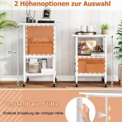 3-stufiger Höhenverstellbarer Druckerständer mit Ablageflächen & Rollen Druckerwagen Weiß
