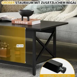 2-stufiger Industrieller Couchtisch mit Ablagefläche & X-förmigem Metallrahmen Schwarz