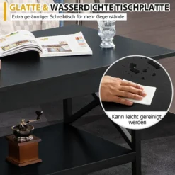 2-stufiger Industrieller Couchtisch mit Ablagefläche & X-förmigem Metallrahmen Schwarz