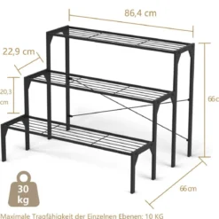 3-stufiger Metall Blumentreppe Blumenregal Pflanzenständer Pflanzenregal Metallkonstruktion Metall