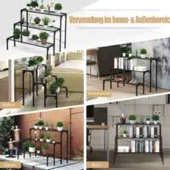 3-stufiger Metall Blumentreppe Blumenregal Pflanzenständer Pflanzenregal Metallkonstruktion Metall