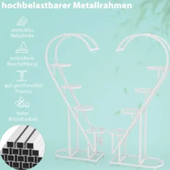 5-stufiger Metall Pflanzenständer Herzförmig Blumenregal mit Haken 71 x 30,5 x 148 cm Weiß