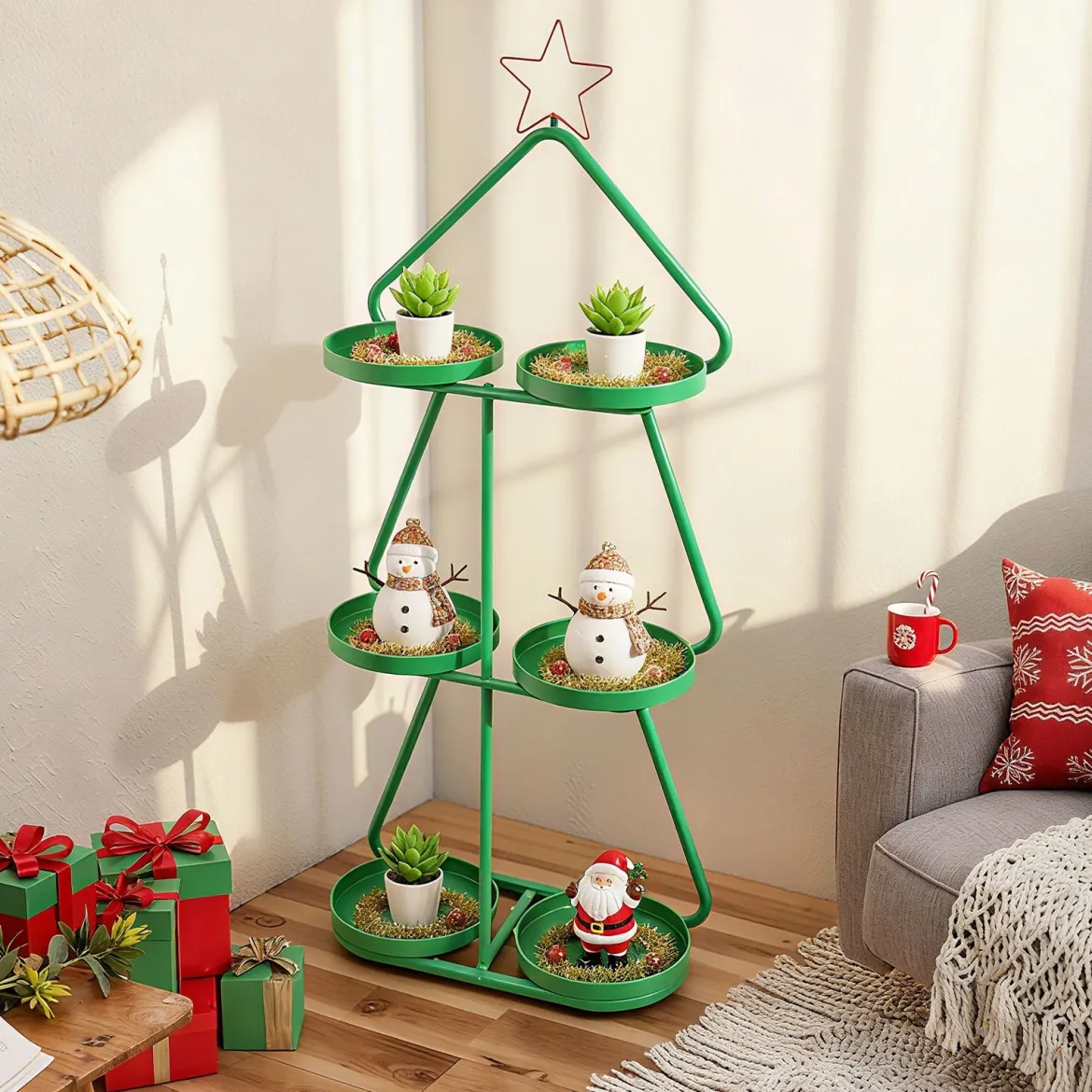 3-stufiger Metall Pflanzenständer in Weihnachtsbaum-Form Blumenständer Blumenregal