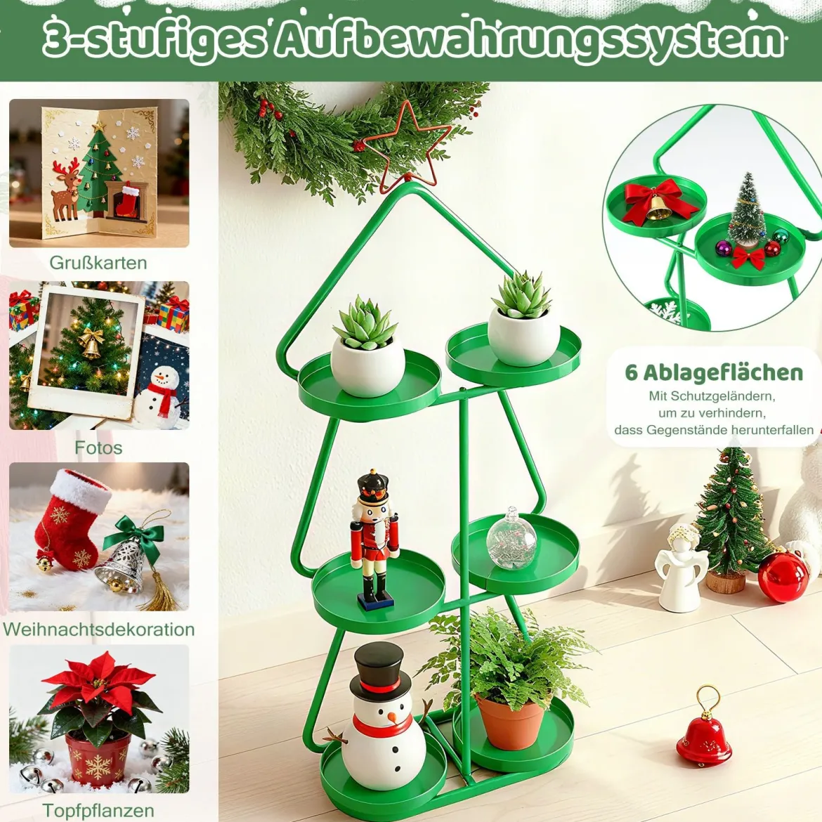 3-stufiger Metall Pflanzenständer in Weihnachtsbaum-Form Blumenständer Blumenregal