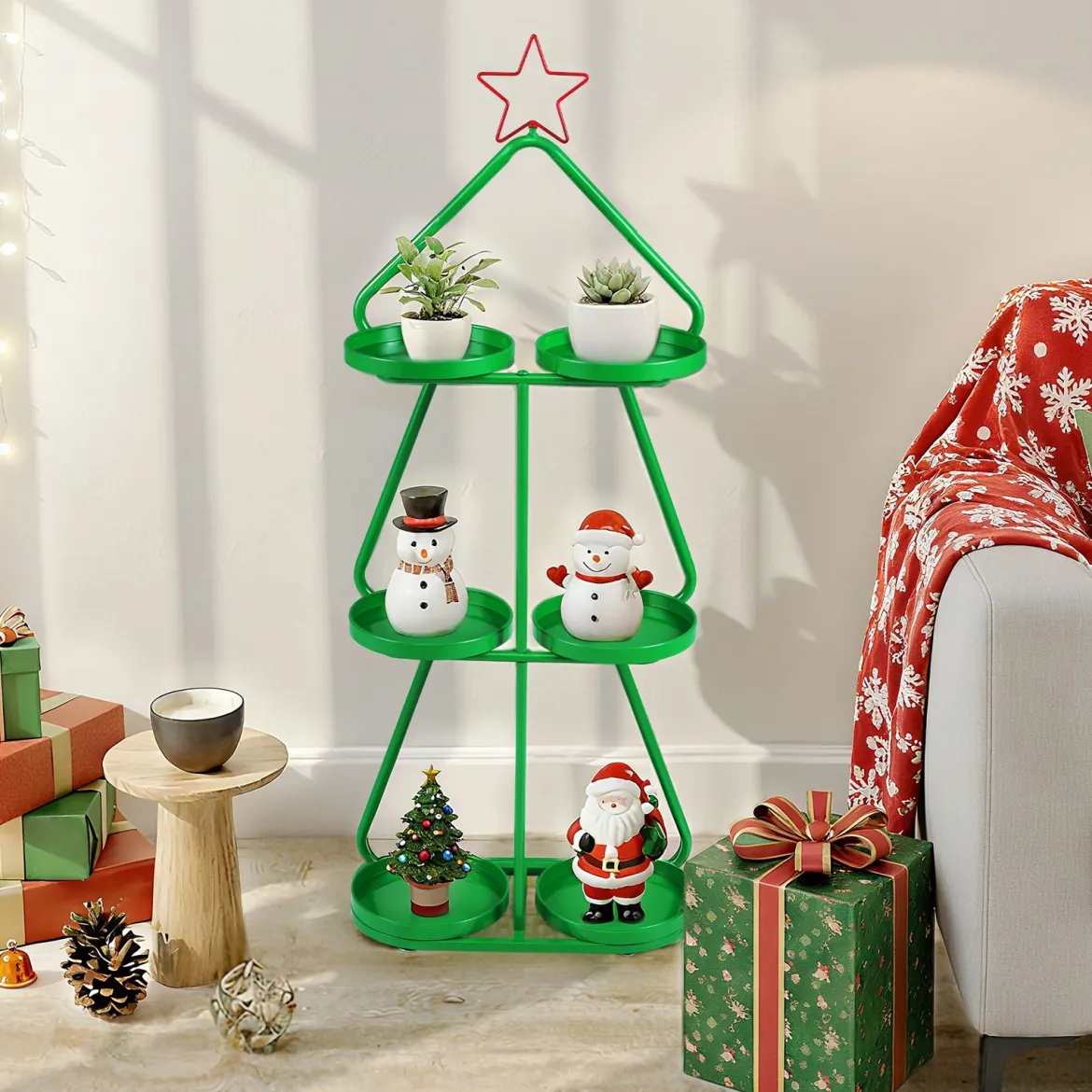 3-stufiger Metall Pflanzenständer in Weihnachtsbaum-Form Blumenständer Blumenregal