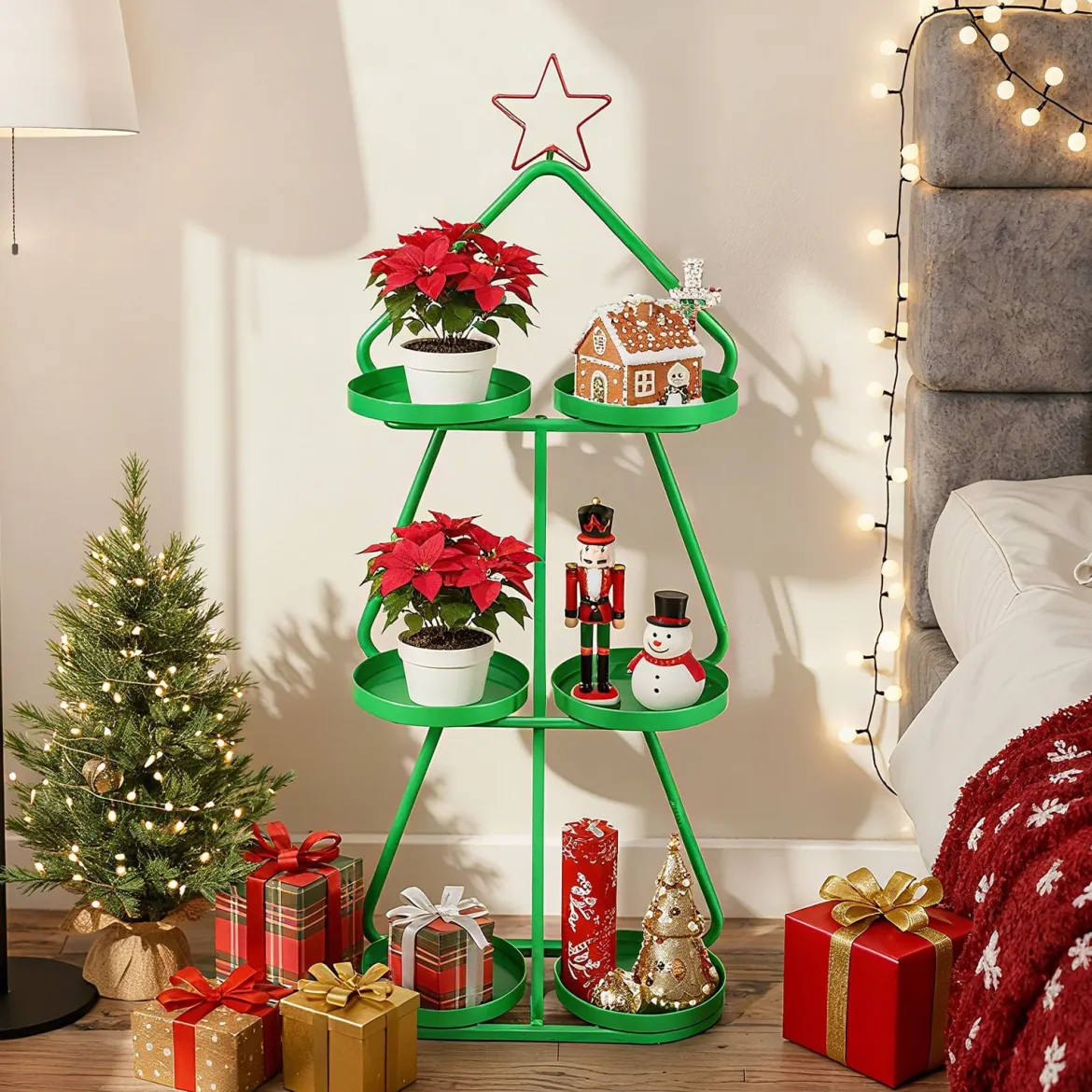 3-stufiger Metall Pflanzenständer in Weihnachtsbaum-Form Blumenständer Blumenregal