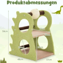 2-stufiger moderner Kratzbaum für Wohnungskatzen niedlicher dinosaurierförmiger Katzenturm Grün