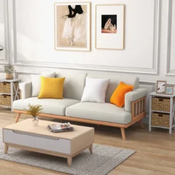 3-stufiger Nachttisch mit 2 Seegraskörben & X-Design Schmaler Beistelltisch 36 x 30 x 57 cm Weiß