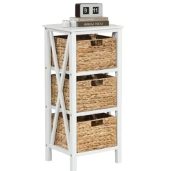 4-stufiger Nachttisch mit 3 Seegraskörben & X-Design Schmaler Beistelltisch 36 x 30 x 80 cm Weiß