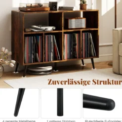 3-stufiger Plattenspielerständer mit Vinyl Aufbewahrungsregalen Plattenspielerschrank Braun