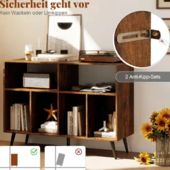 3-stufiger Plattenspielerständer mit Vinyl Aufbewahrungsregalen Plattenspielerschrank Braun